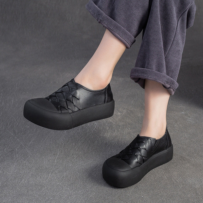 Women's Vintage Leather Slip-on Platform Casual Shoes-RAIIFY