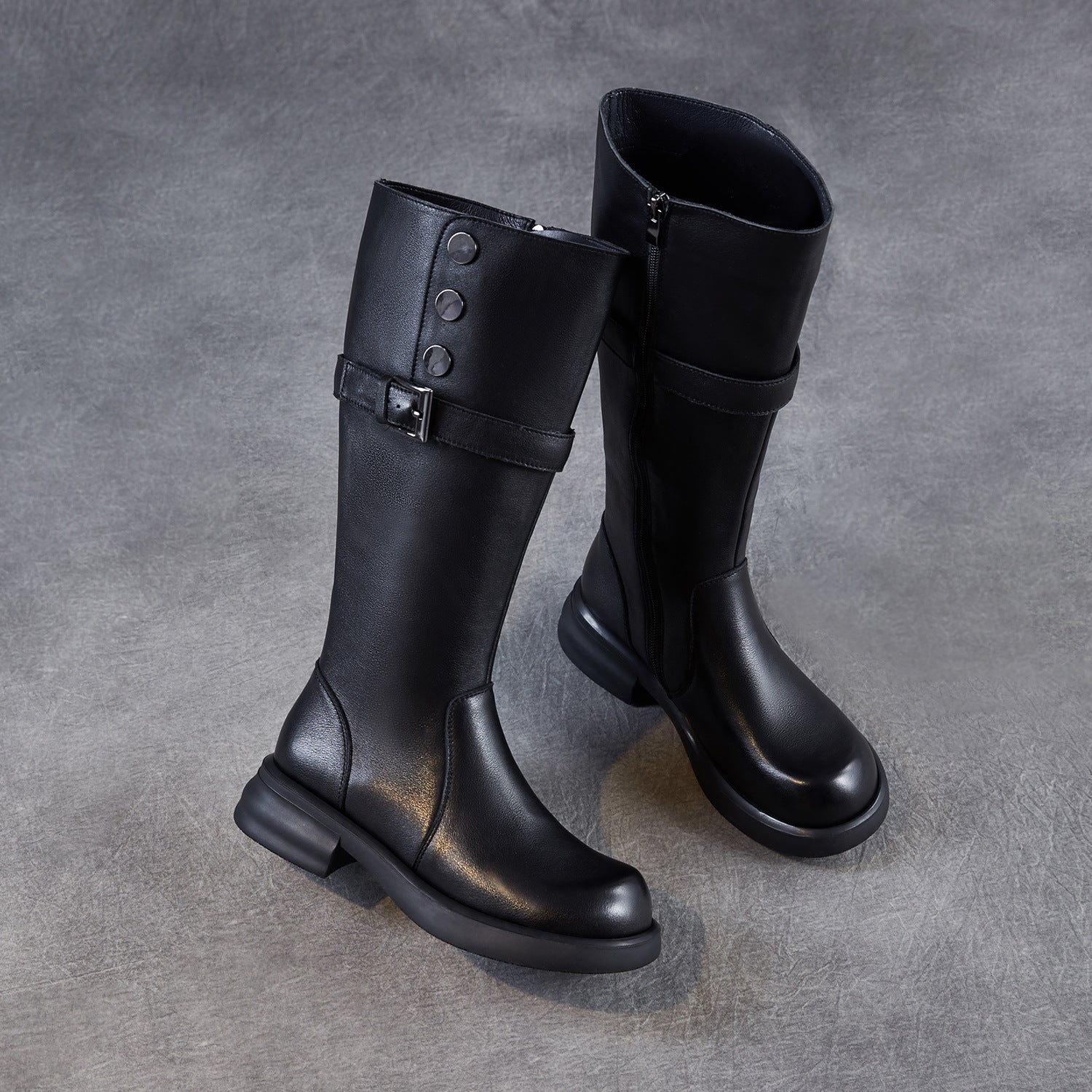 Women's Plain Soft Cowhide Comfort Riding Boots-RAIIFY