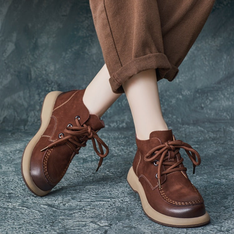 Women Retro Leather Handmade Casual Ankle Boots-RAIIFY