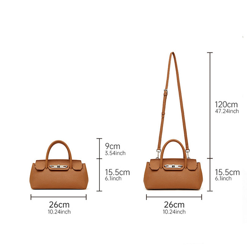 Women's Plain Cowhide Leather Fashion Satchel Bag-RAIIFY