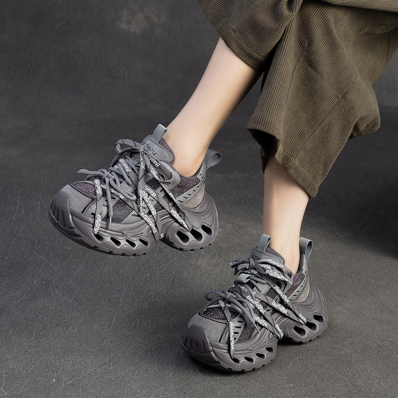 Women's Stylish Rhinestone Chunky Platform Dad Sneakers-RAIIFY