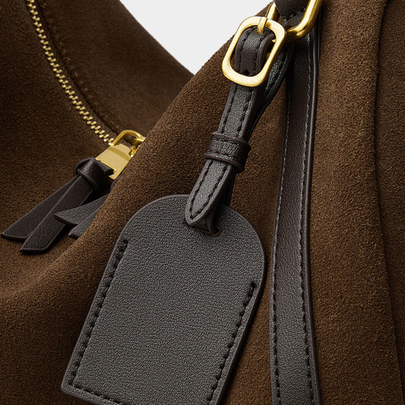 Women’s Suede & Leather Boston Shoulder Bag-RAIIFY