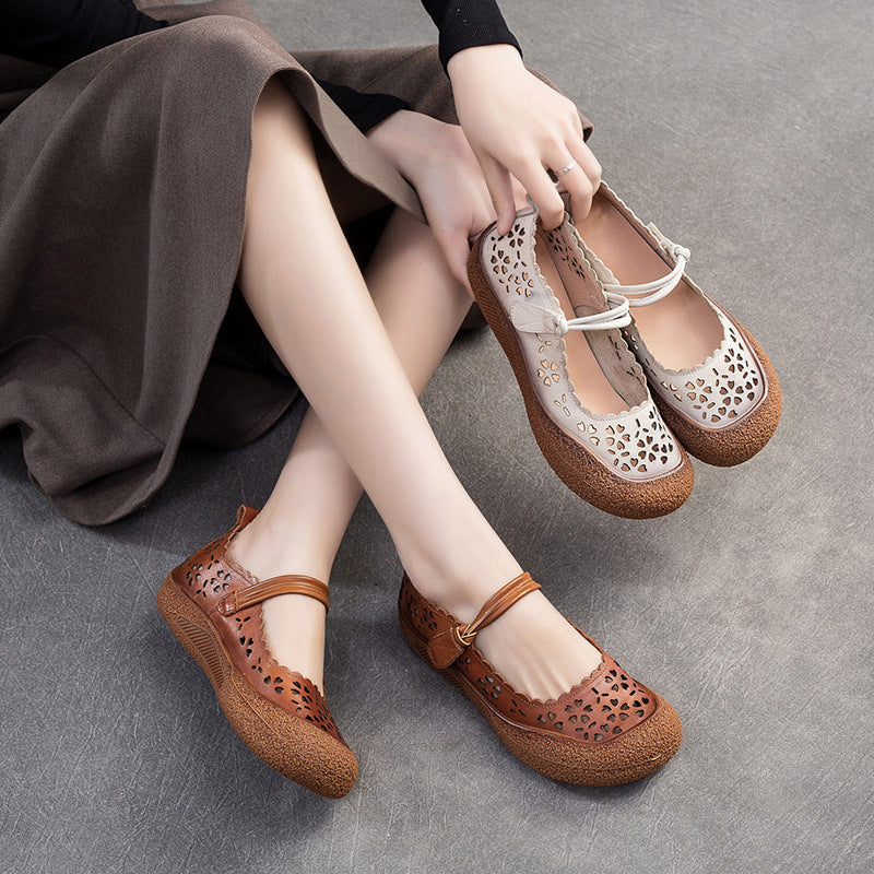 Women Retro Summer Hollow Leather Casual Shoes-RAIIFY