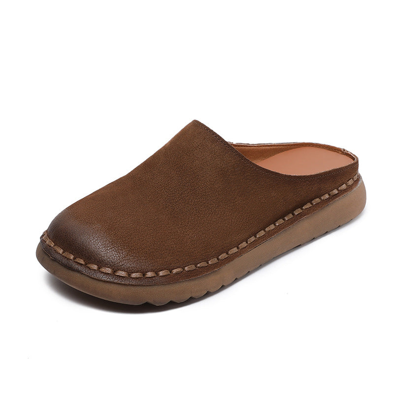 Women Retro Solid Leather Casual Mules-RAIIFY