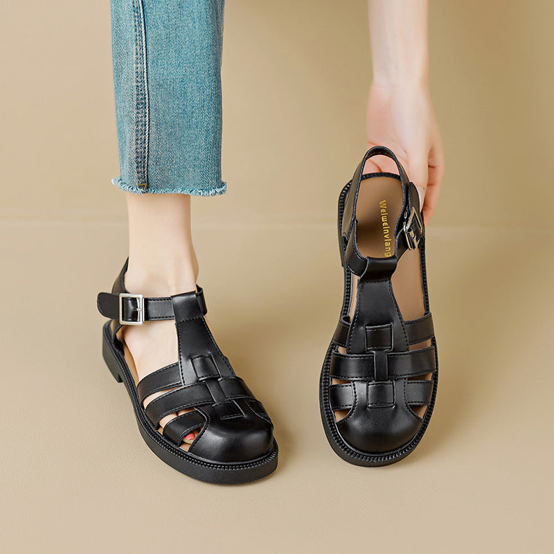 Women's Retro Plaited Leather Closed Toe Casual Sandals-RAIIFY