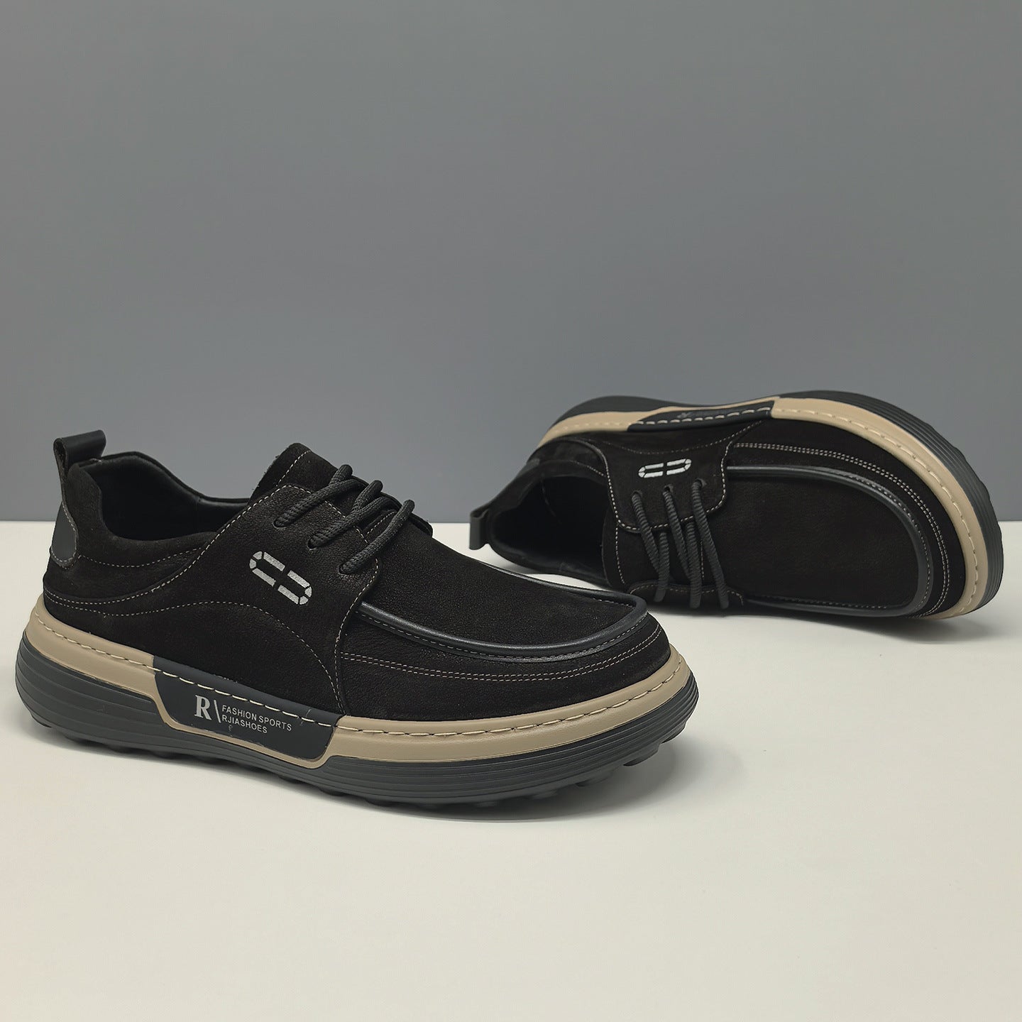 Men's Retro Plain leather Flat Casual Shoes-RAIIFY