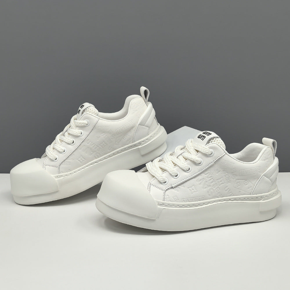 Men Minimalism Embossed Plain Leather Casual Sneakers-RAIIFY