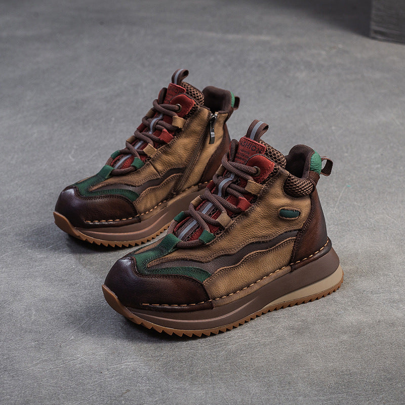 Women Fashion Color Matching Leather Ankle Boots-RAIIFY