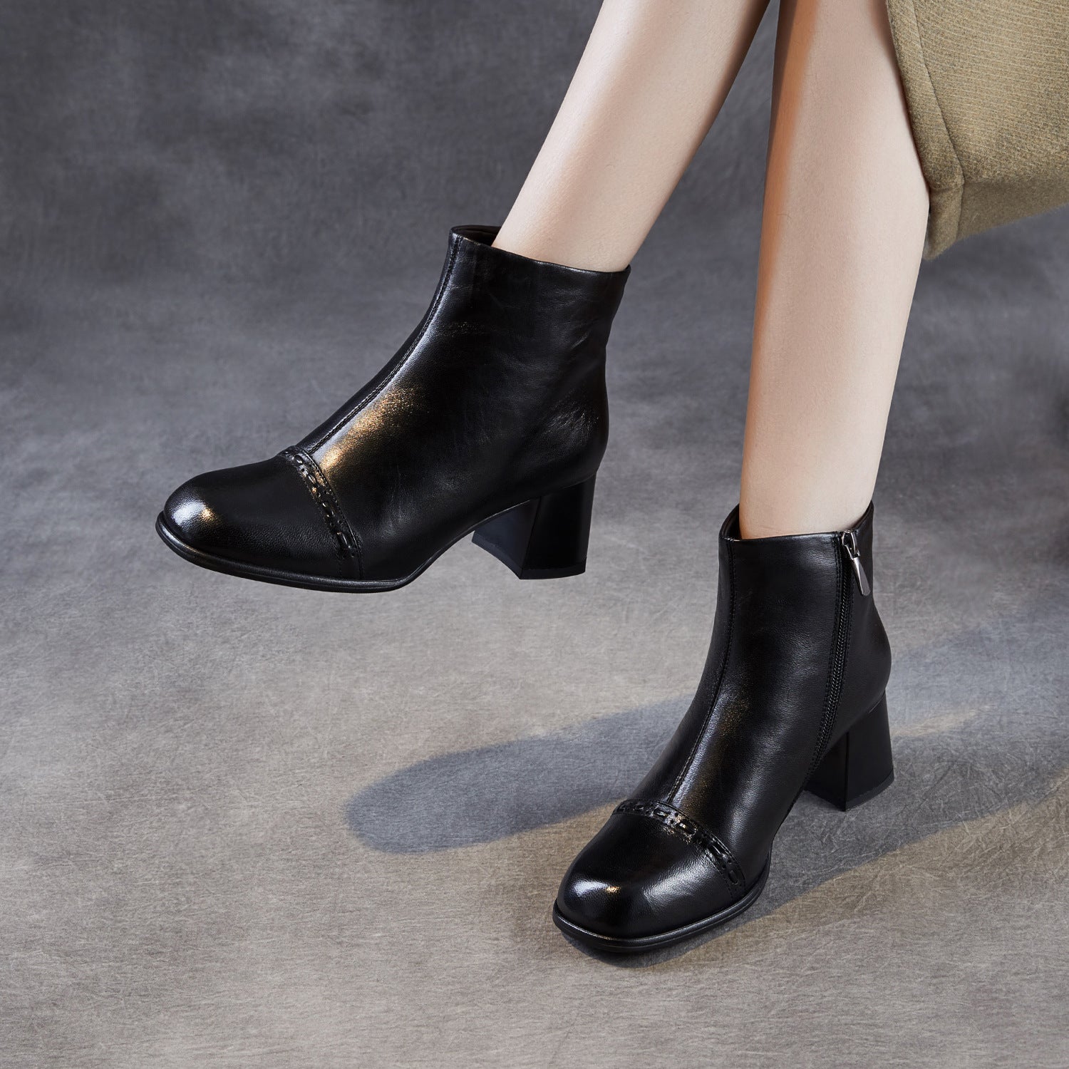 Women's Plain Leather Furred High Heel Ankle Boots-RAIIFY