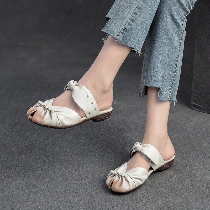 Women's Retro Plain Leather Casual Summer Mules-RAIIFY