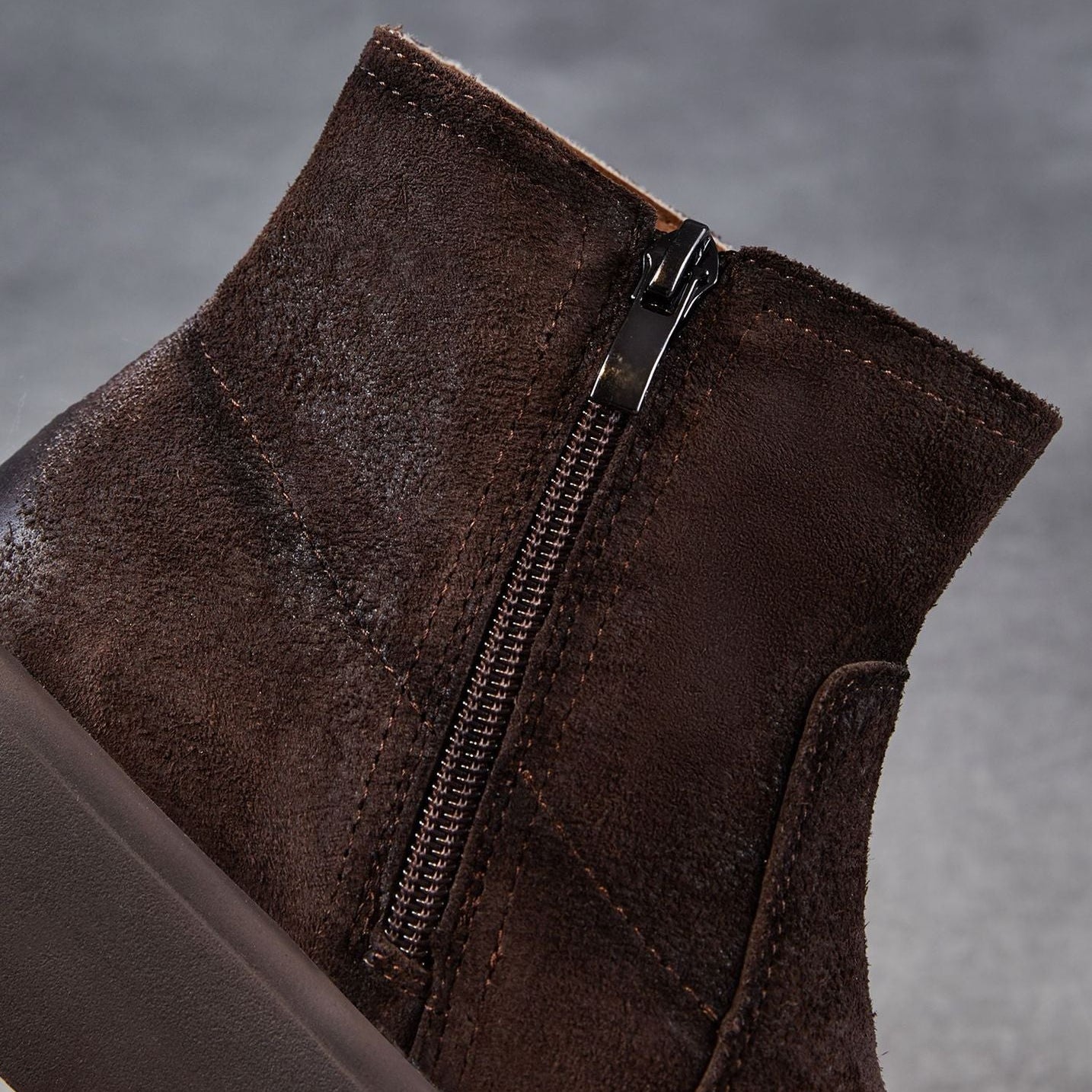 Women's Retro Minimalist Leather Platform Ankle Boots-RAIIFY