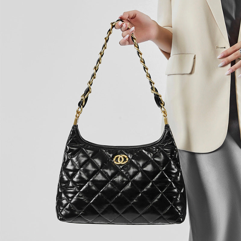 Women Fashion Quilted Leather Chain Shoulder Bag-RAIIFY