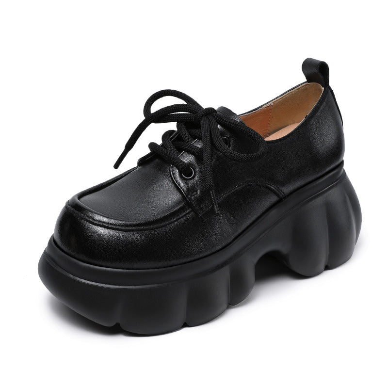 Women Plain Leather Minimalism Chuanky Platform Casual Shoes-RAIIFY