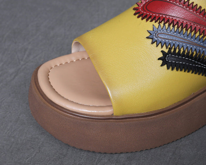 Women's Retro Leather Casual Thick Soled Slides-RAIIFY