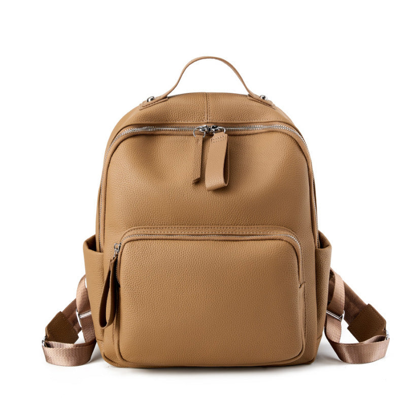 Women Fashion Plain Cowhide Leather Casual Backpack-RAIIFY