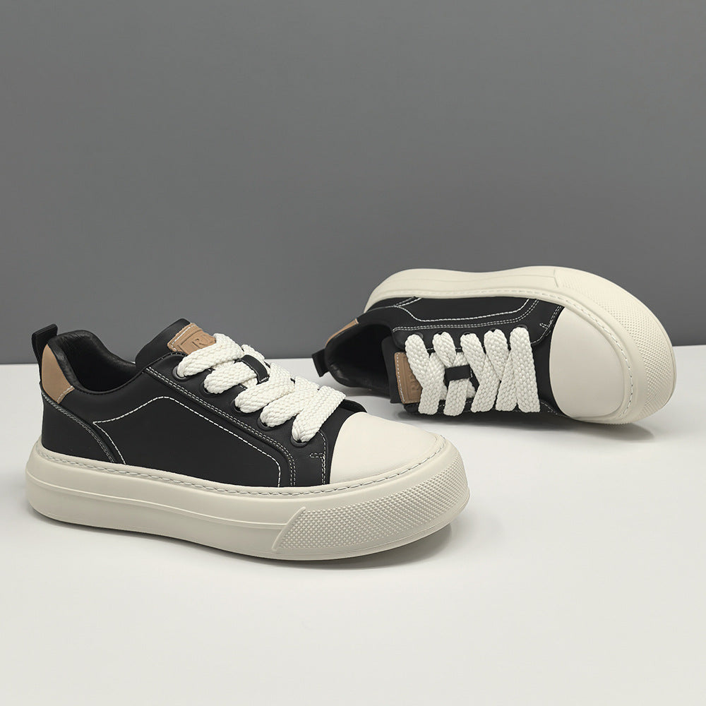 Men Fashion Plain Leather Flat Casual Skate Shoes-RAIIFY