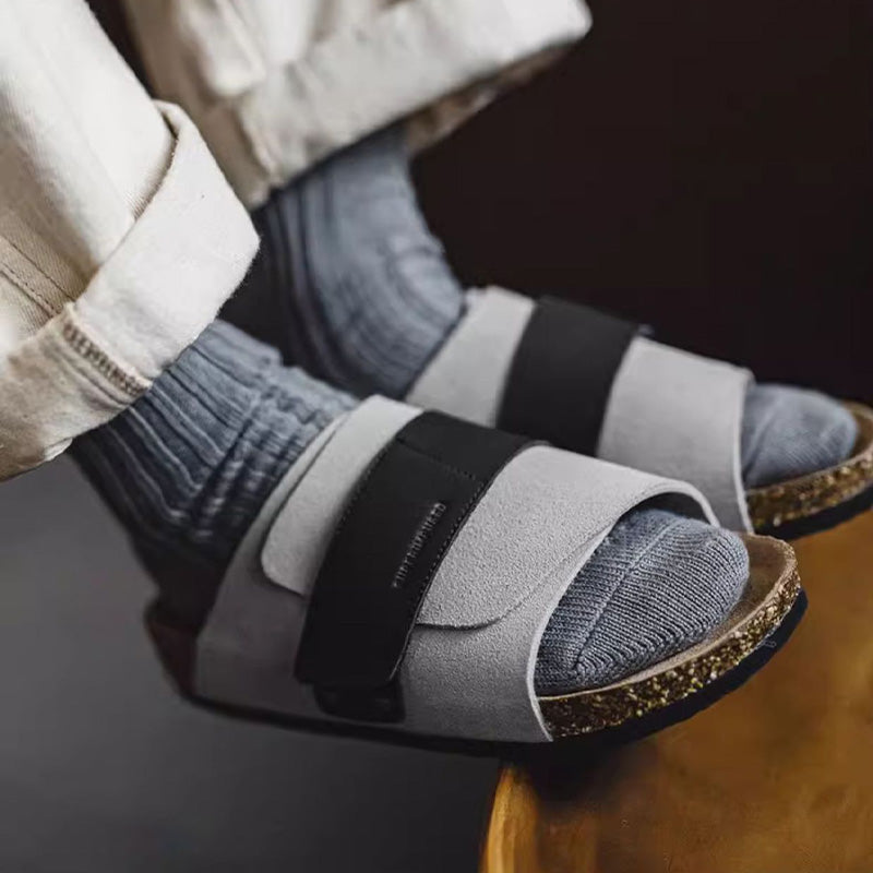 Men's Fashion Suede Lightweight Wooden Casual Slides-RAIIFY