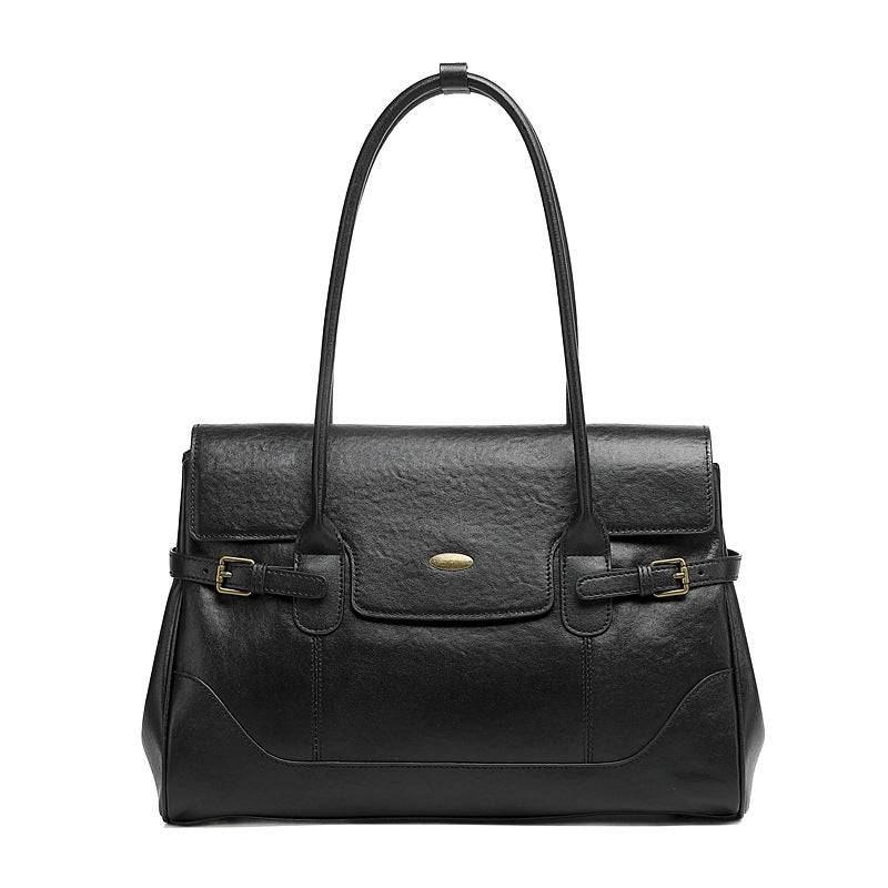 Women’s Minimalist Plain Leather Shoulder Tote Bag-RAIIFY