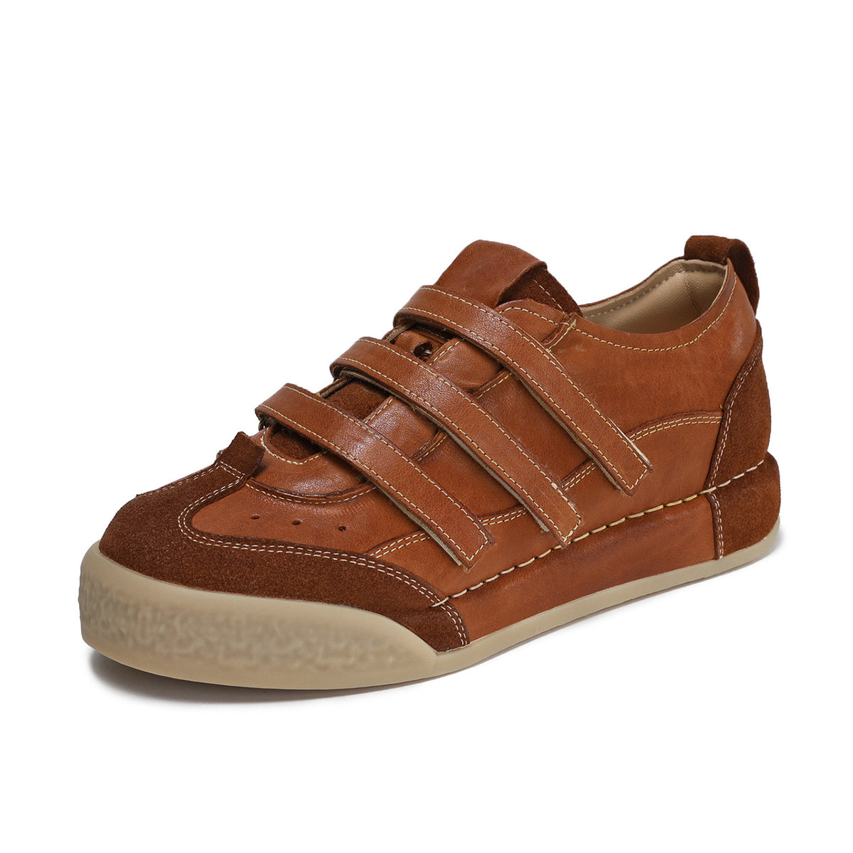 Women's Retro Minimalist Leather Velcro Flat Casual Shoes-RAIIFY
