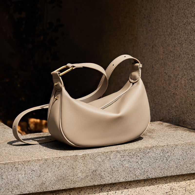 Women's Fashion Soft Leather Crescent Shoulder Bag-RAIIFY