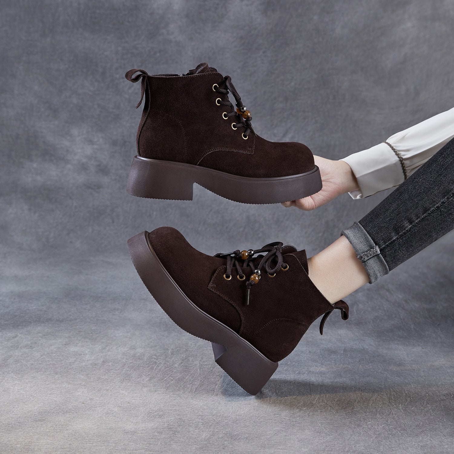 Women's Retro Plain Suede Platform Ankle Boots-RAIIFY