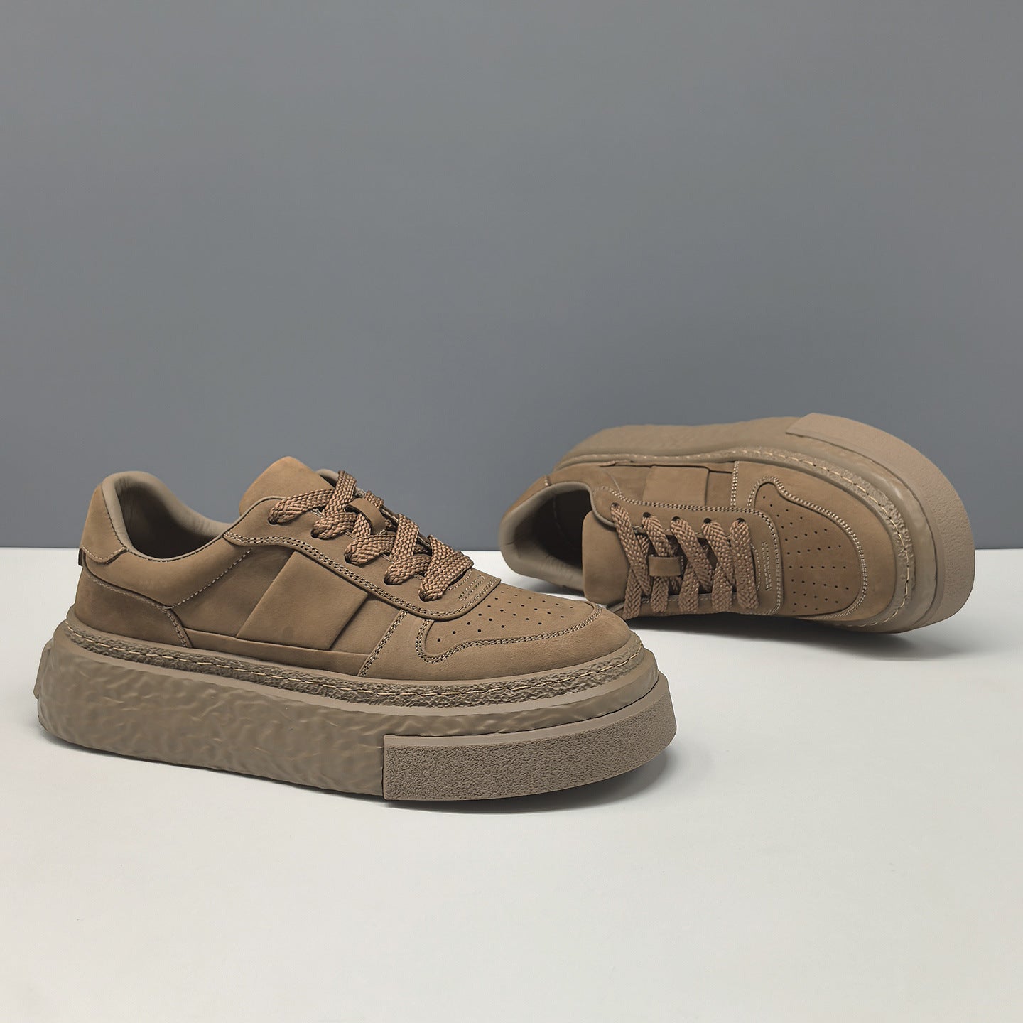 Men's Plain Breathable Leather Casual Skate Shoes-RAIIFY