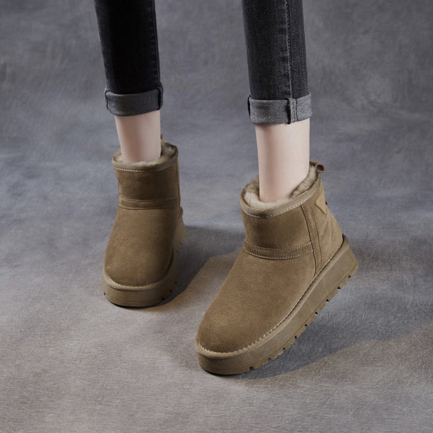 Women's Vintage Suede Slip-on Ankle Snow Boots-RAIIFY