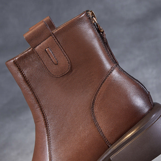 Women's Minimalist Plain Leather Casual Ankle Boots-RAIIFY