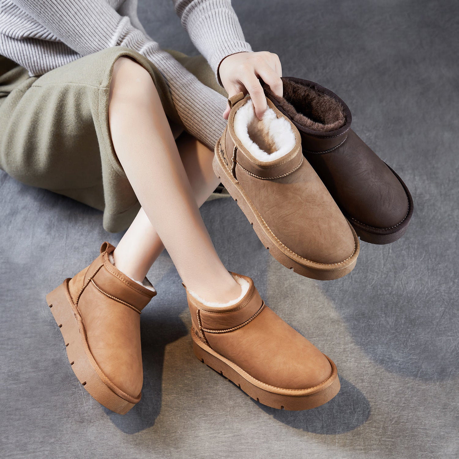 Women's Winter Furred Suede Flat Ankle Boots-RAIIFY