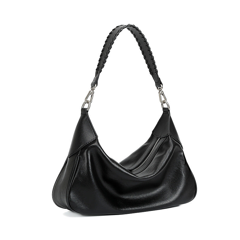 Women’s Retro Plain Soft Leather Retro Shoulder Hobo Bag-RAIIFY