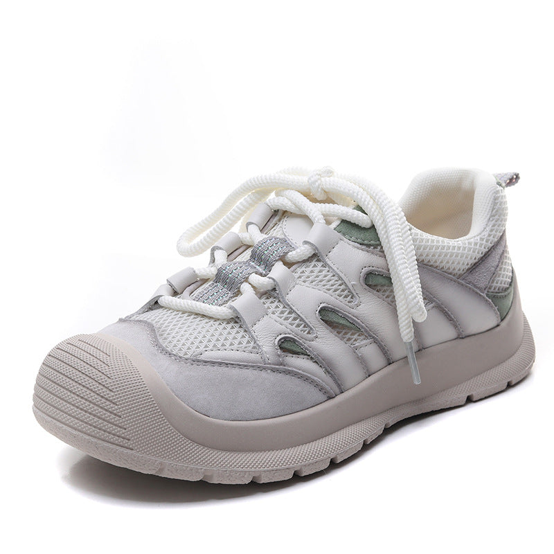 Women's Breathable Mesh Leather Low Top Casual Shoes-RAIIFY