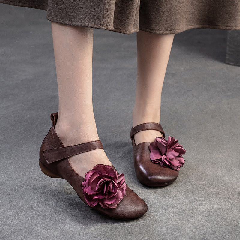 Women Retro Soft Leather Velcro Tape Casual Shoes-RAIIFY