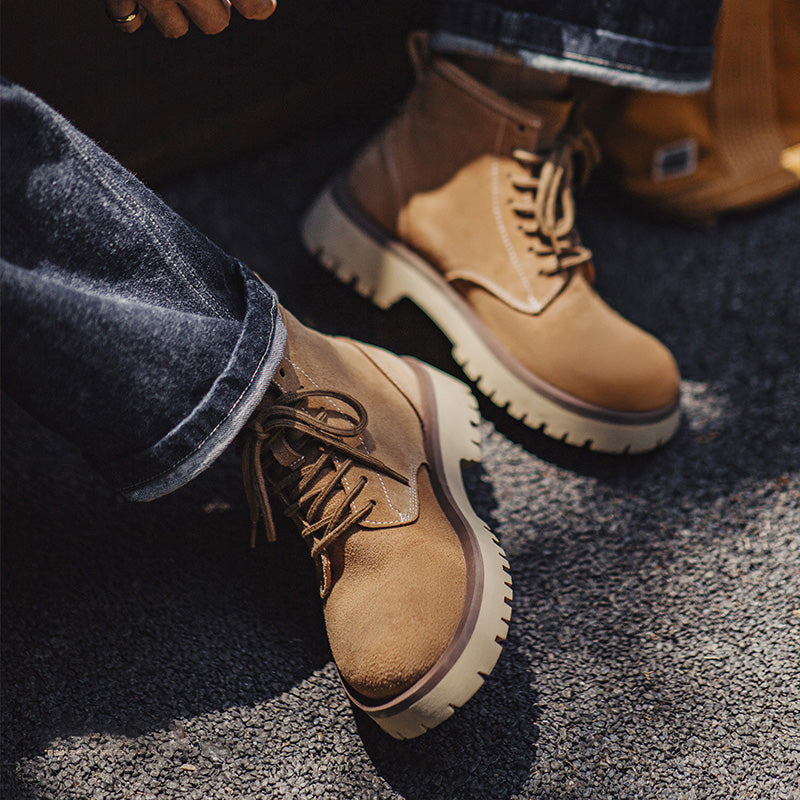 Men's Classic Plain Leather Work Ankle Boots-RAIIFY