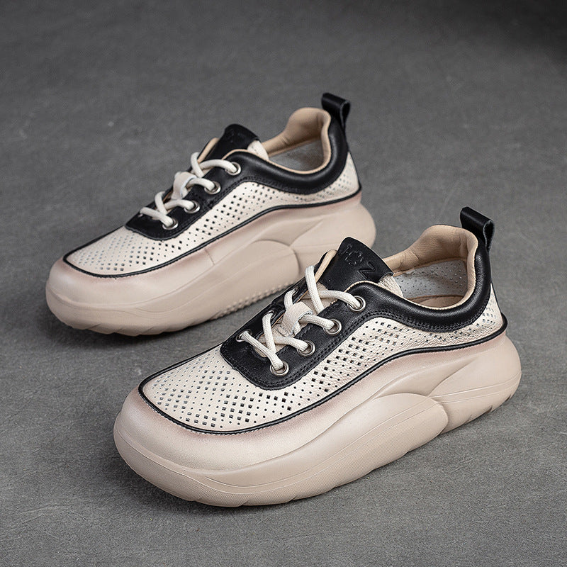 Women Fashion Hollow Leather Platform Casual Shoes-RAIIFY
