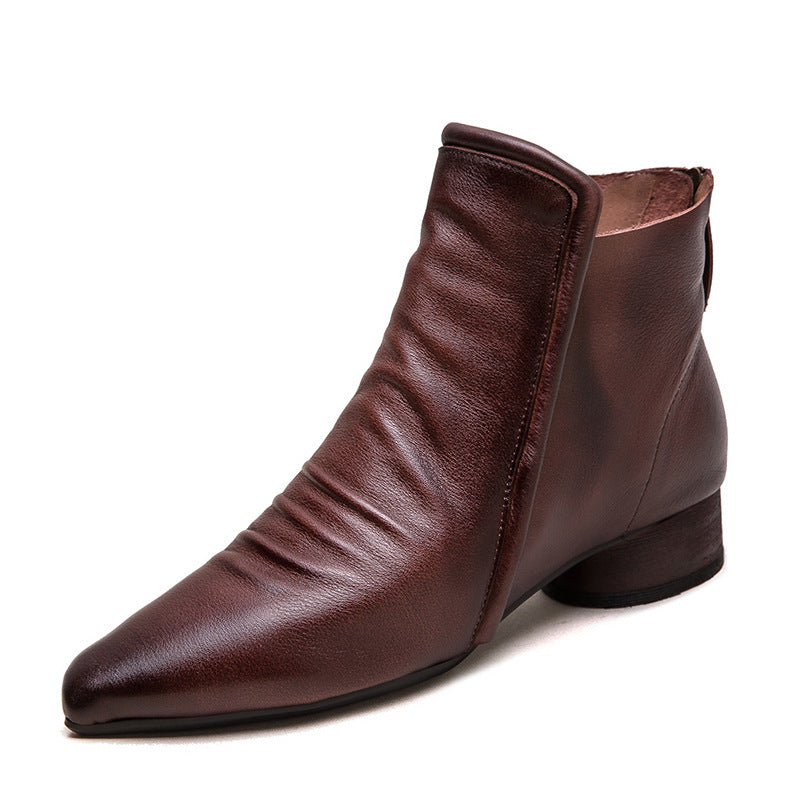 Women's Vintage Soft Leather Pointed Toe Ankle Boots-RAIIFY