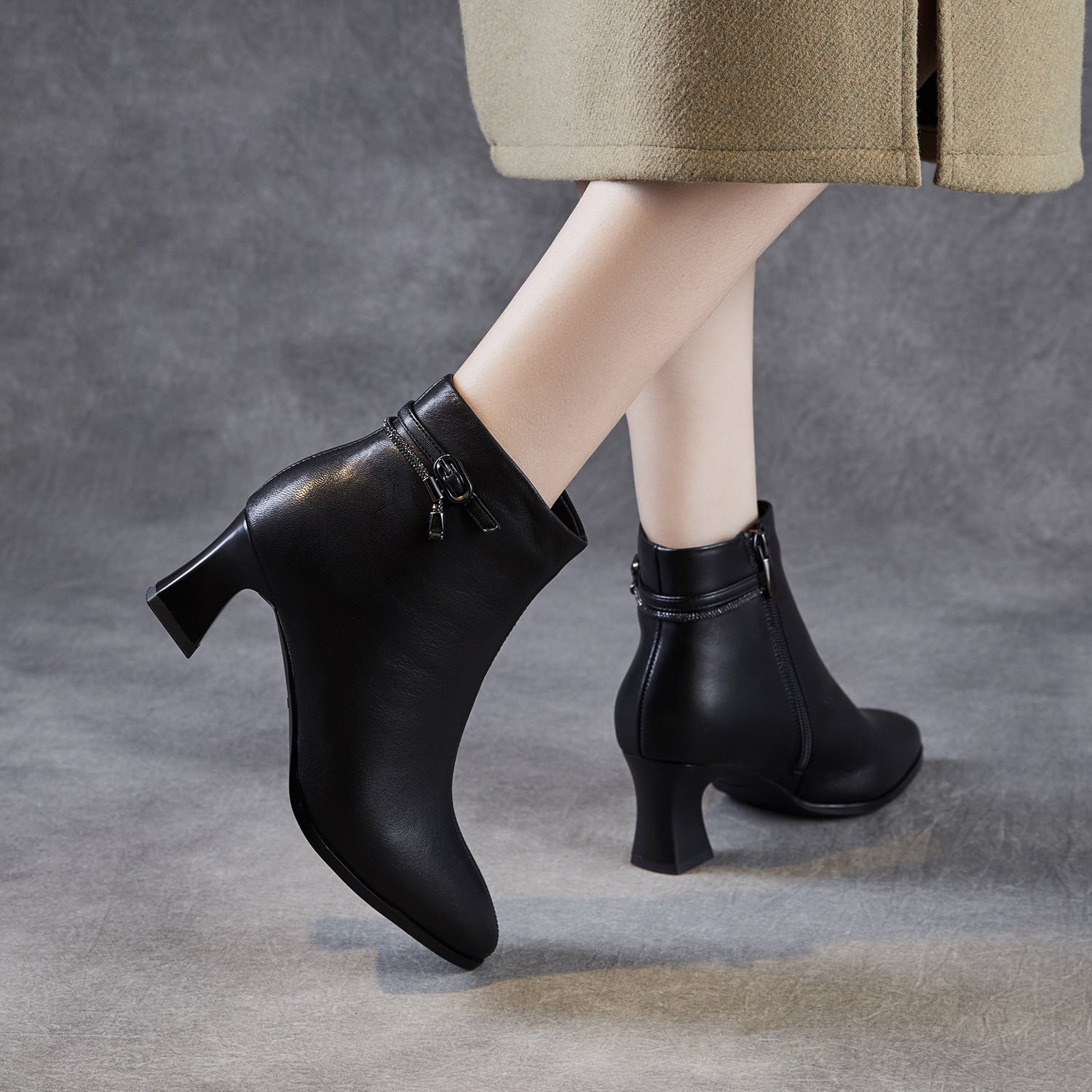 Women's Leather Pointed-toe High Heel Ankle Boots-RAIIFY