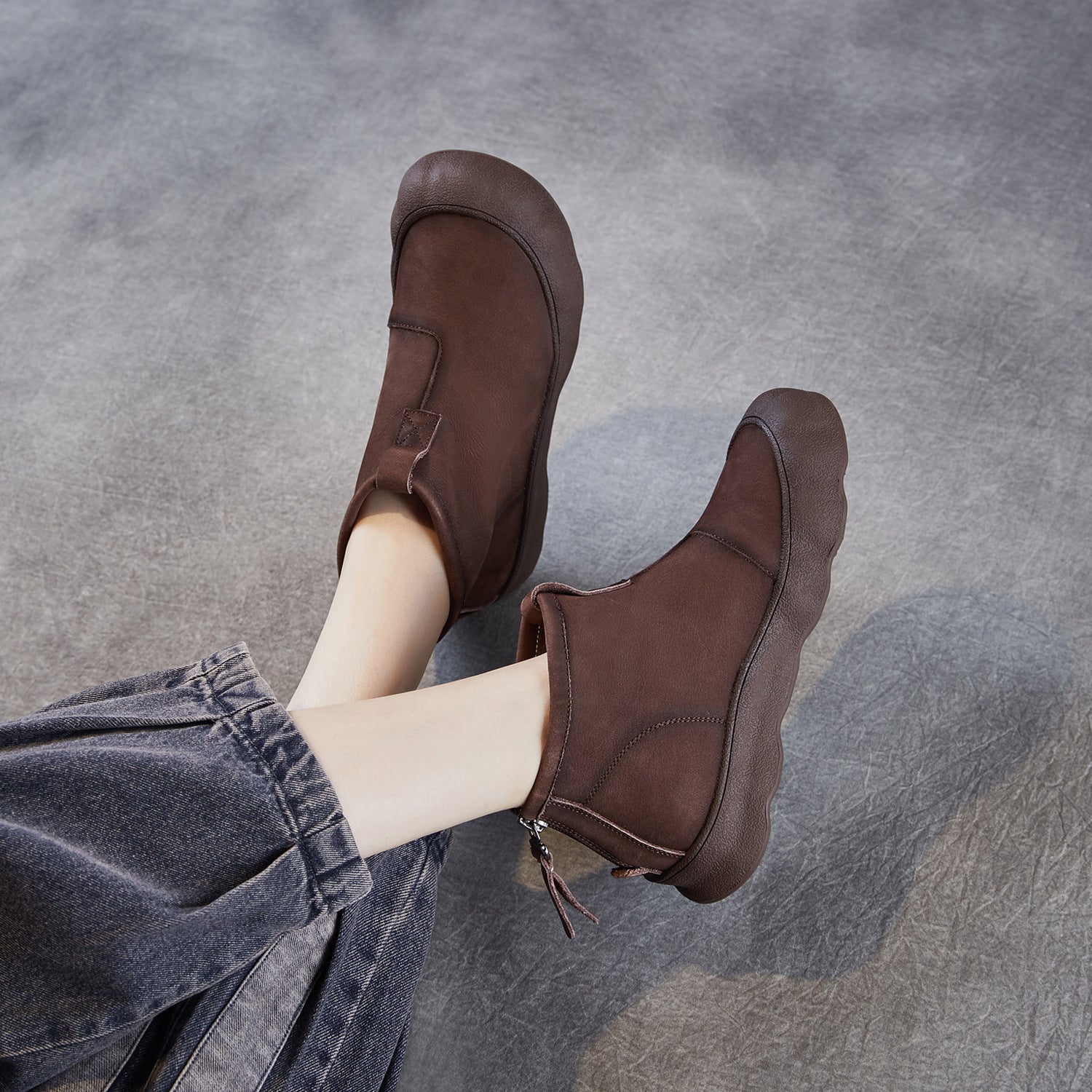 Women's Retro Leather Lug Sole Ankle Boots-RAIIFY