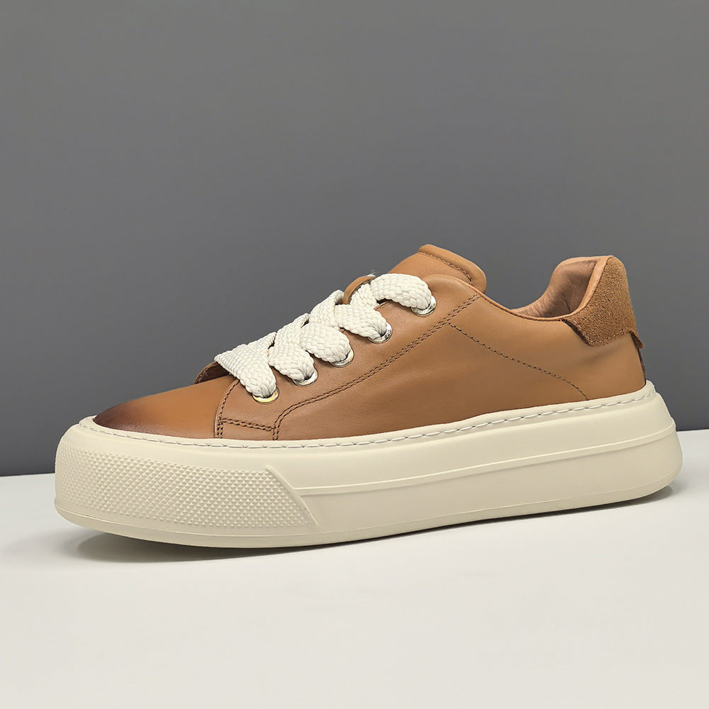 Men Comfort Leather Plain Flat Casual Shoes-RAIIFY