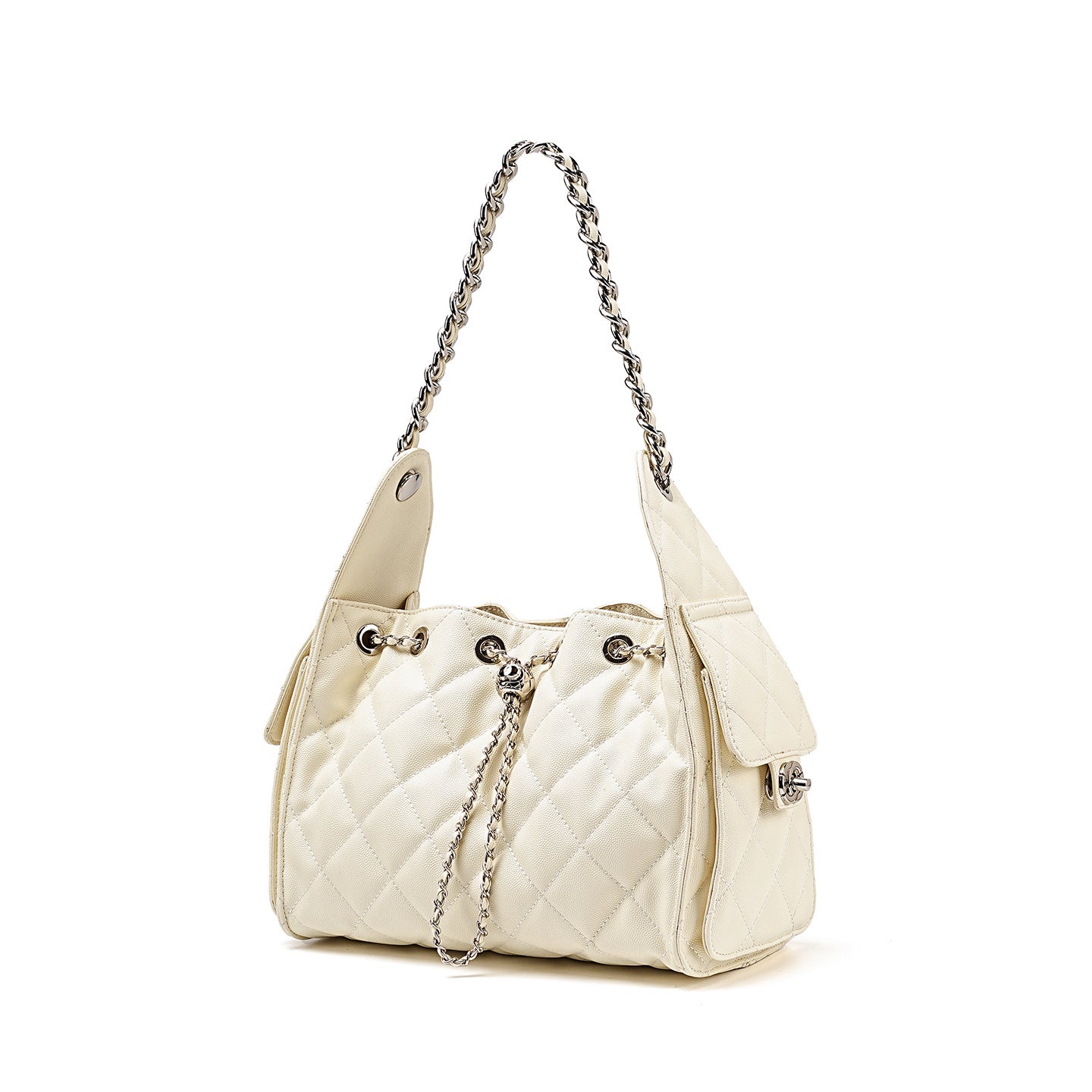 Women's Quilted Leather Chain Strap Bucket Bag-RAIIFY