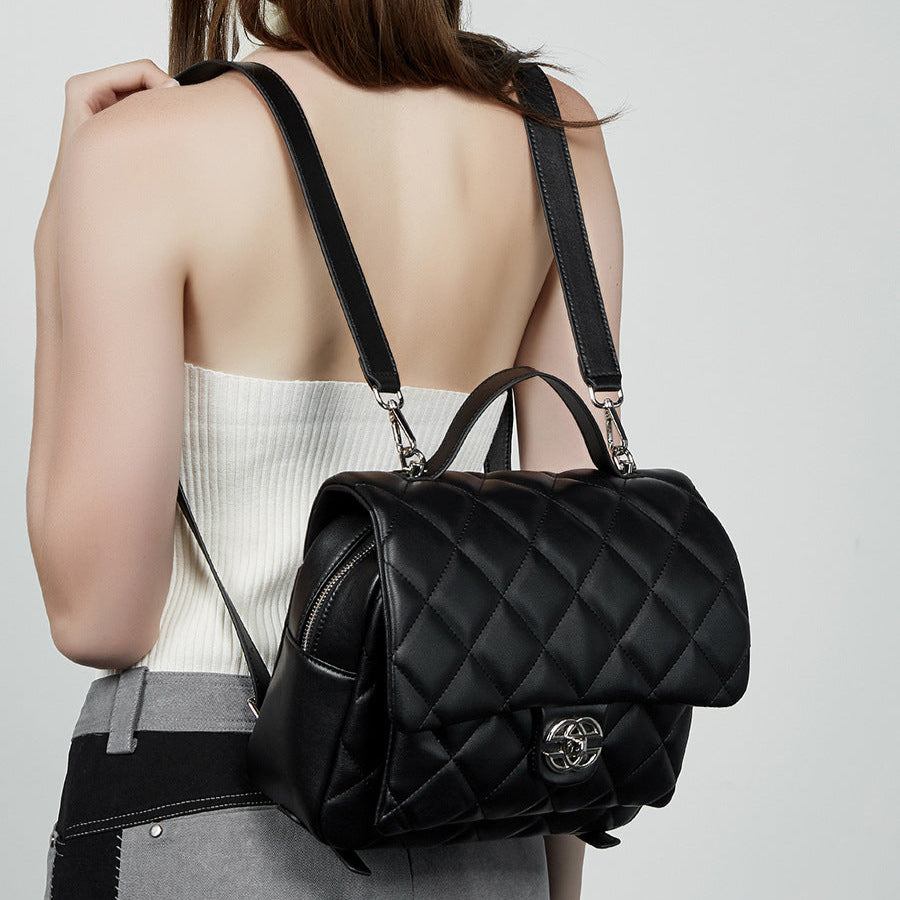 Women's Plain Quilted Leather Mini Backpack Handbag-RAIIFY