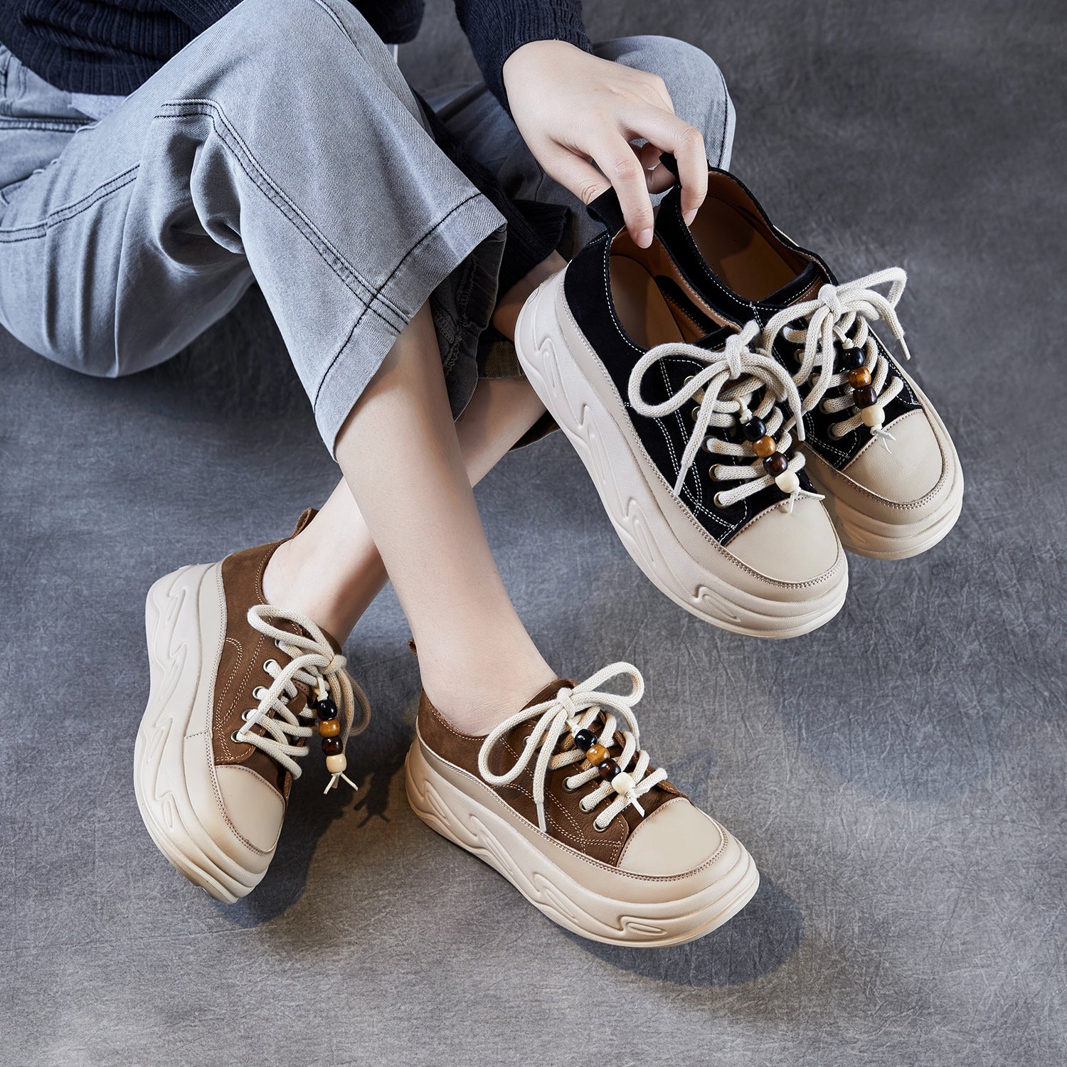 Women's Casual Fashion Leather Platform Sneakers-RAIIFY