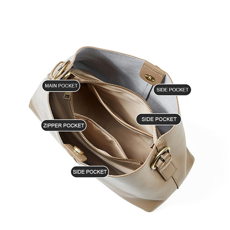 Women's Fashion Plain Leather Casual Tote Bag-RAIIFY