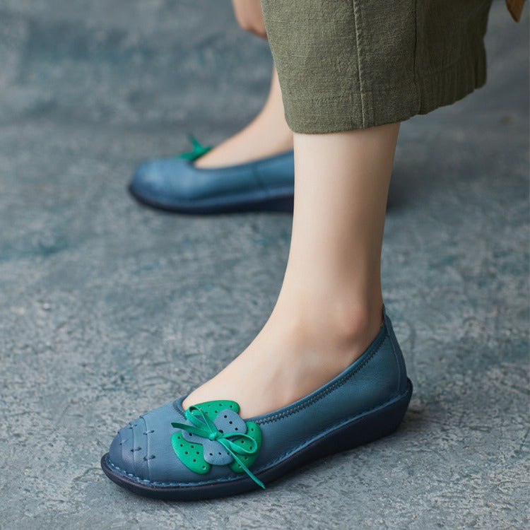 Women Retro Soft Leather Handmade Casual Flats-RAIIFY