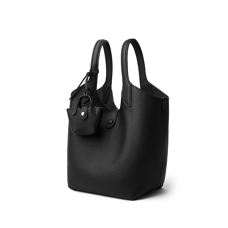 Women’s Fashion Plain Leather Bucket Bag-RAIIFY