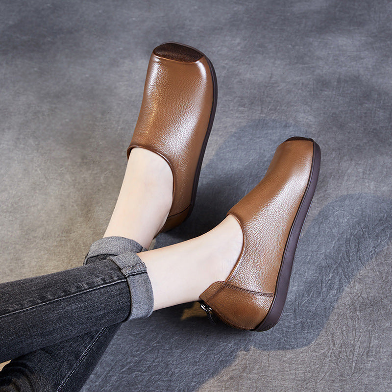 Women Retro Back Zipper Closure Soft Leather Shoes-RAIIFY