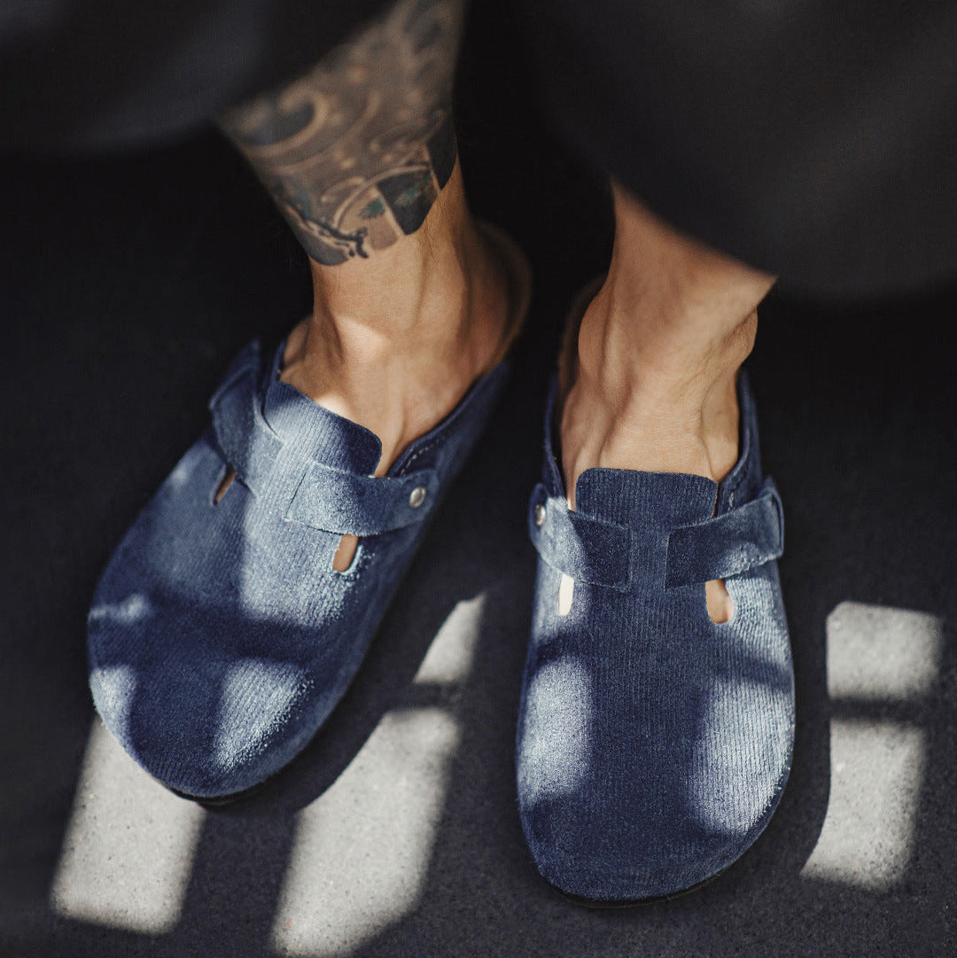 Men's Retro Suede Cork Footbed Comfort Mules-RAIIFY