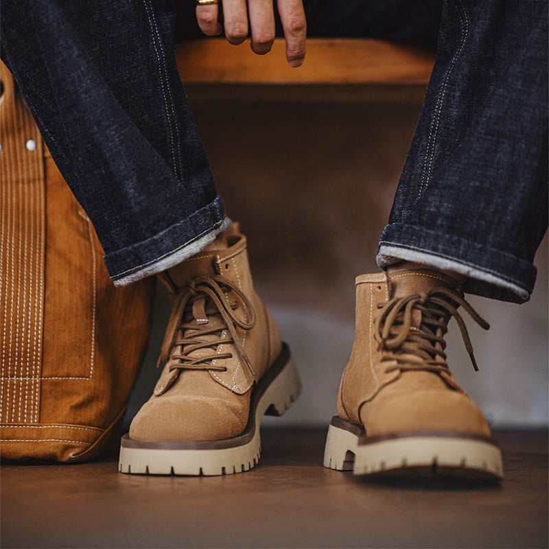 Men's Classic Plain Leather Work Ankle Boots-RAIIFY