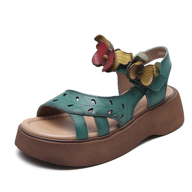 Women's Fashion Bowknot Leather Platform Velcro Sandals-RAIIFY