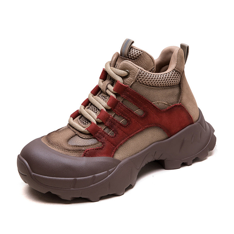 Women Fashion Color Matching Leather High Top Casual Shoes-RAIIFY