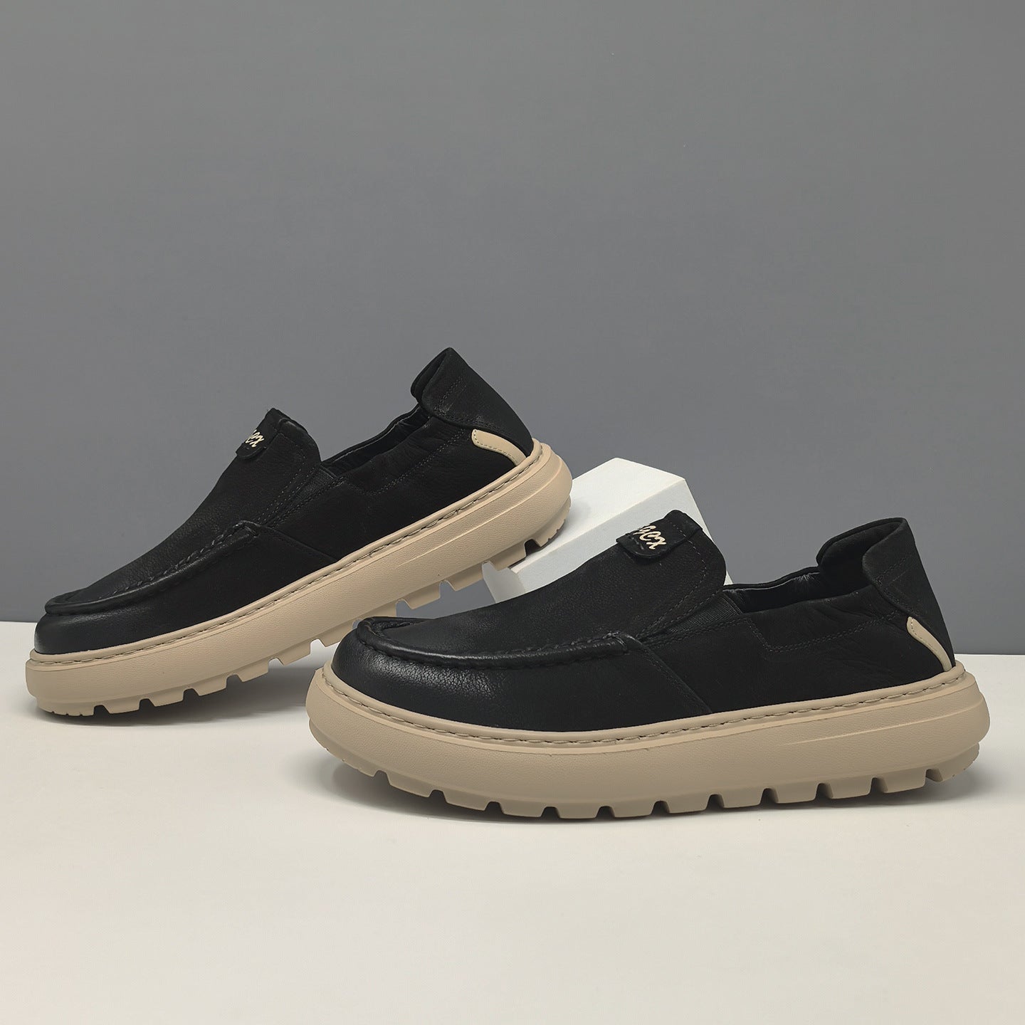 Men's Vintage Plain leather Casual Loafers-RAIIFY